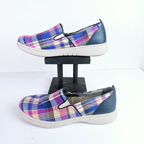 Dansko Women's Belle Slip On Blue Madras Plaid Arch Support Flats, 40 - Picture 3 of 9